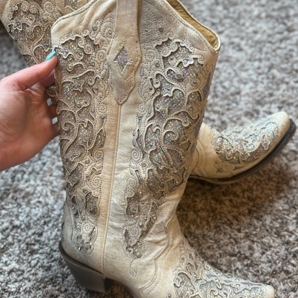 Corral Cream Ankle Boots with Intricate Detailing